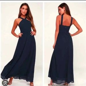 LULU’s | Lulu's Air of Romance Navy Blue Maxi Halter Dress